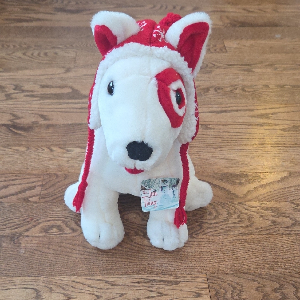 Target - Bullseye Stuffed Animal-  White and Red Christmas Hat